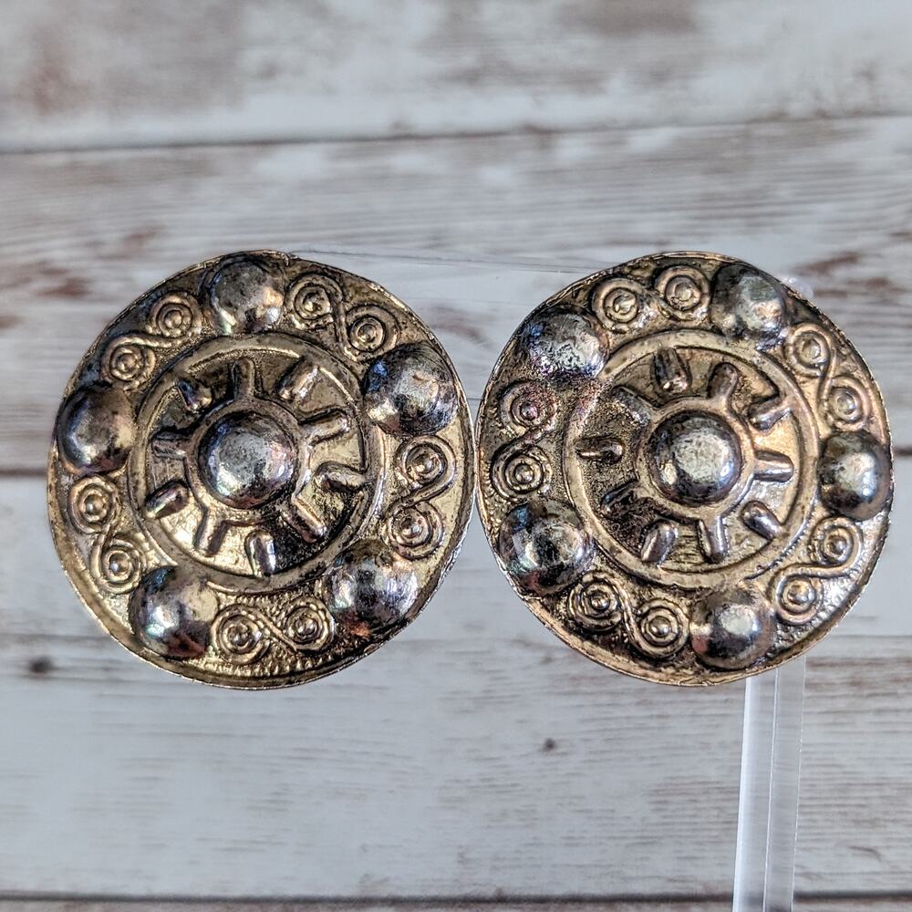 Vintage Clip On Earrings - Very Large - Tarnished/Discolored